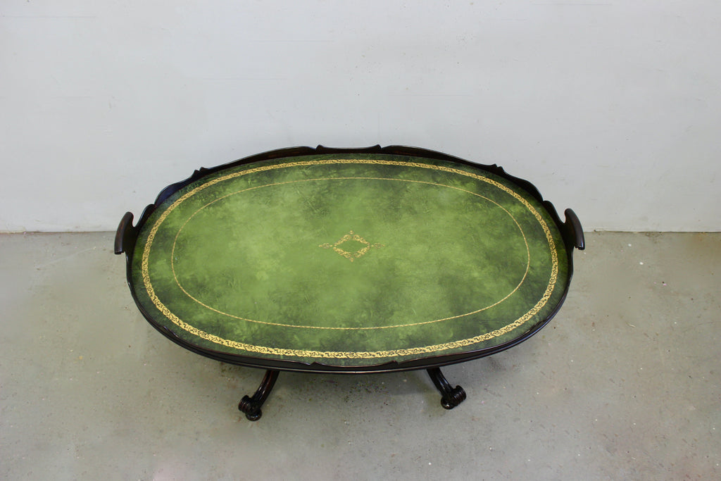 Victorian Style Mahogany Tray Leather Top Coffee Table