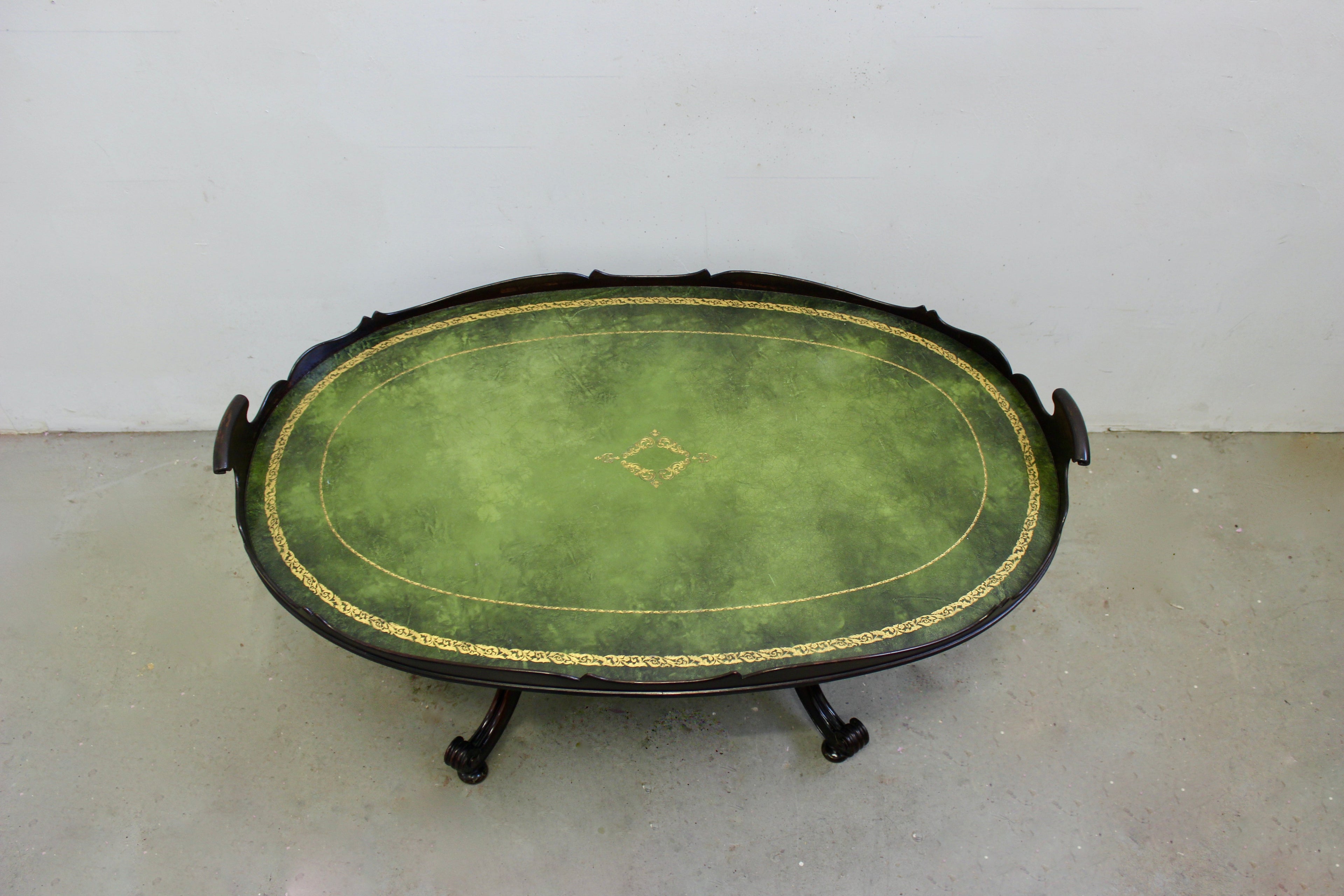 Victorian Style Mahogany Tray Leather Top Coffee Table