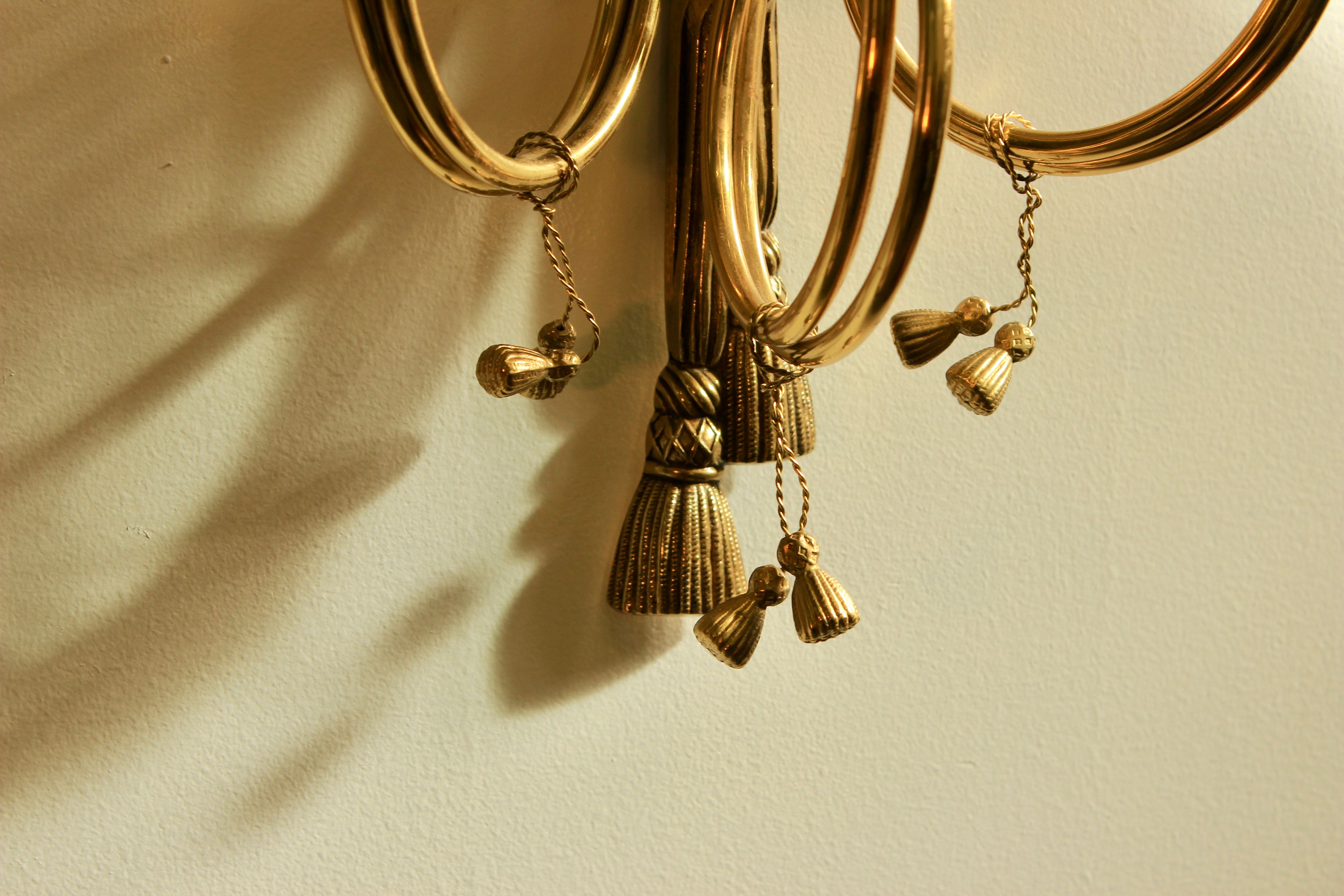 Brass Three-Light Trumpet-Form Wall Sconce