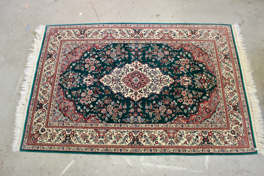 Handwoven Green Silk Blend Tabriz Medallion Rug