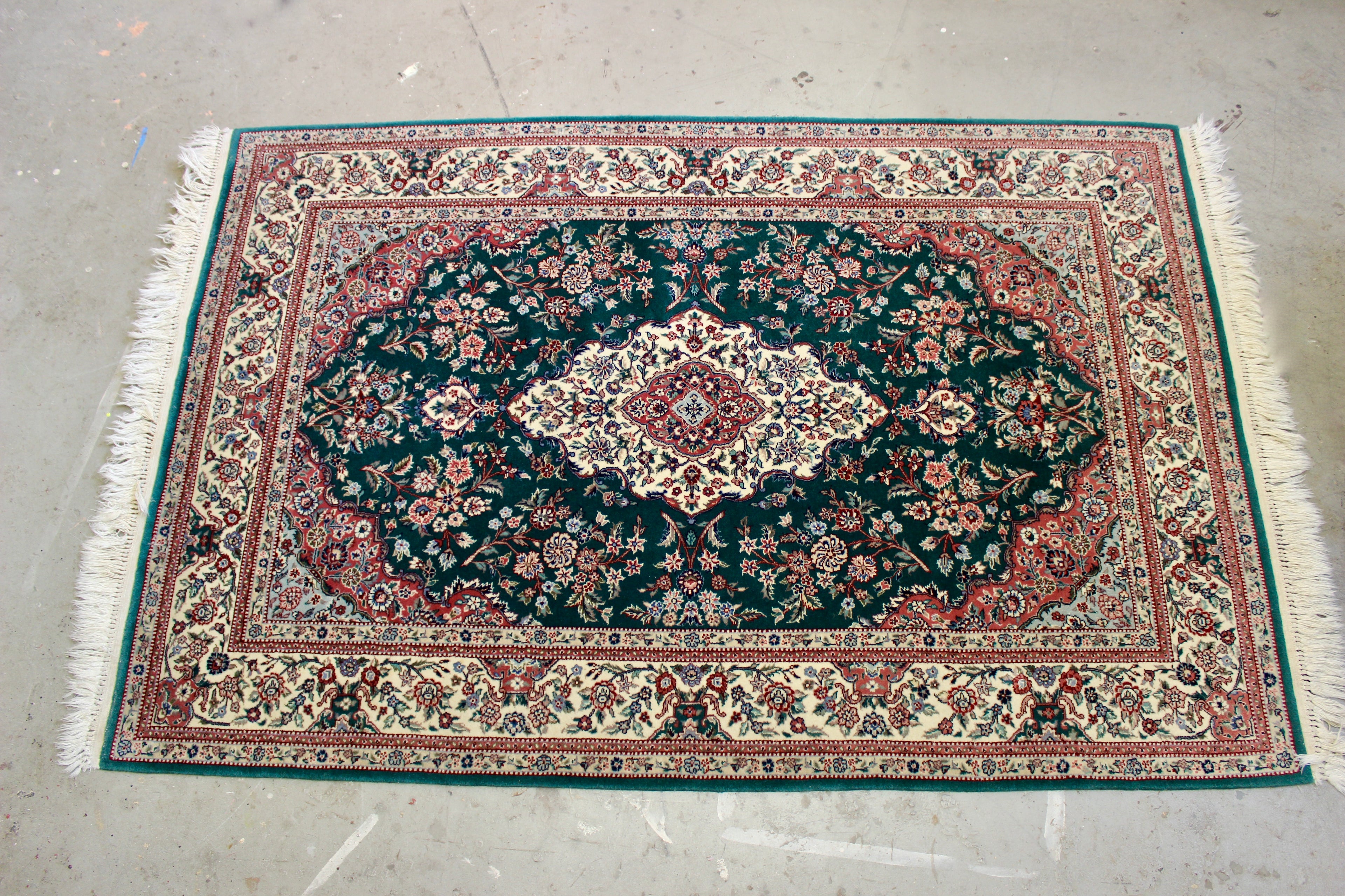 Handwoven Green Silk Blend Tabriz Medallion Rug