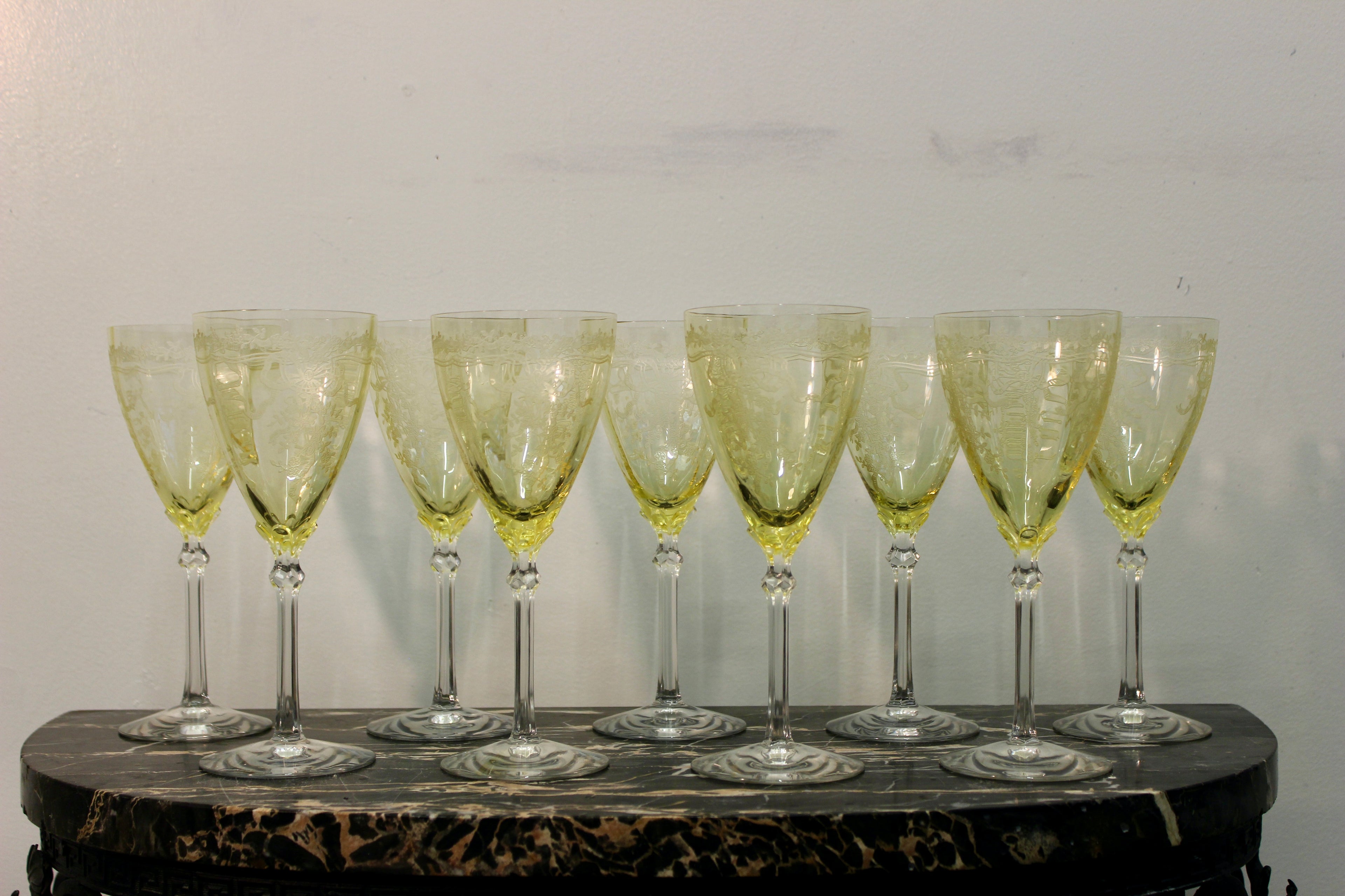 Vintage Fostoria June Glass Decanter and Goblet Set