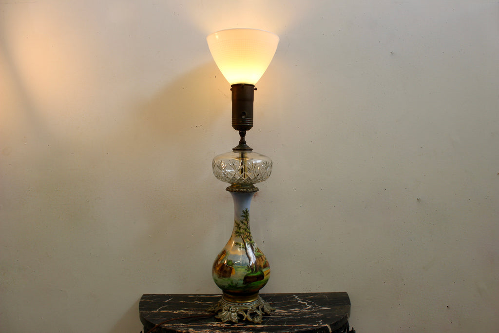 Hand Painted Porcelain Oil Lamp