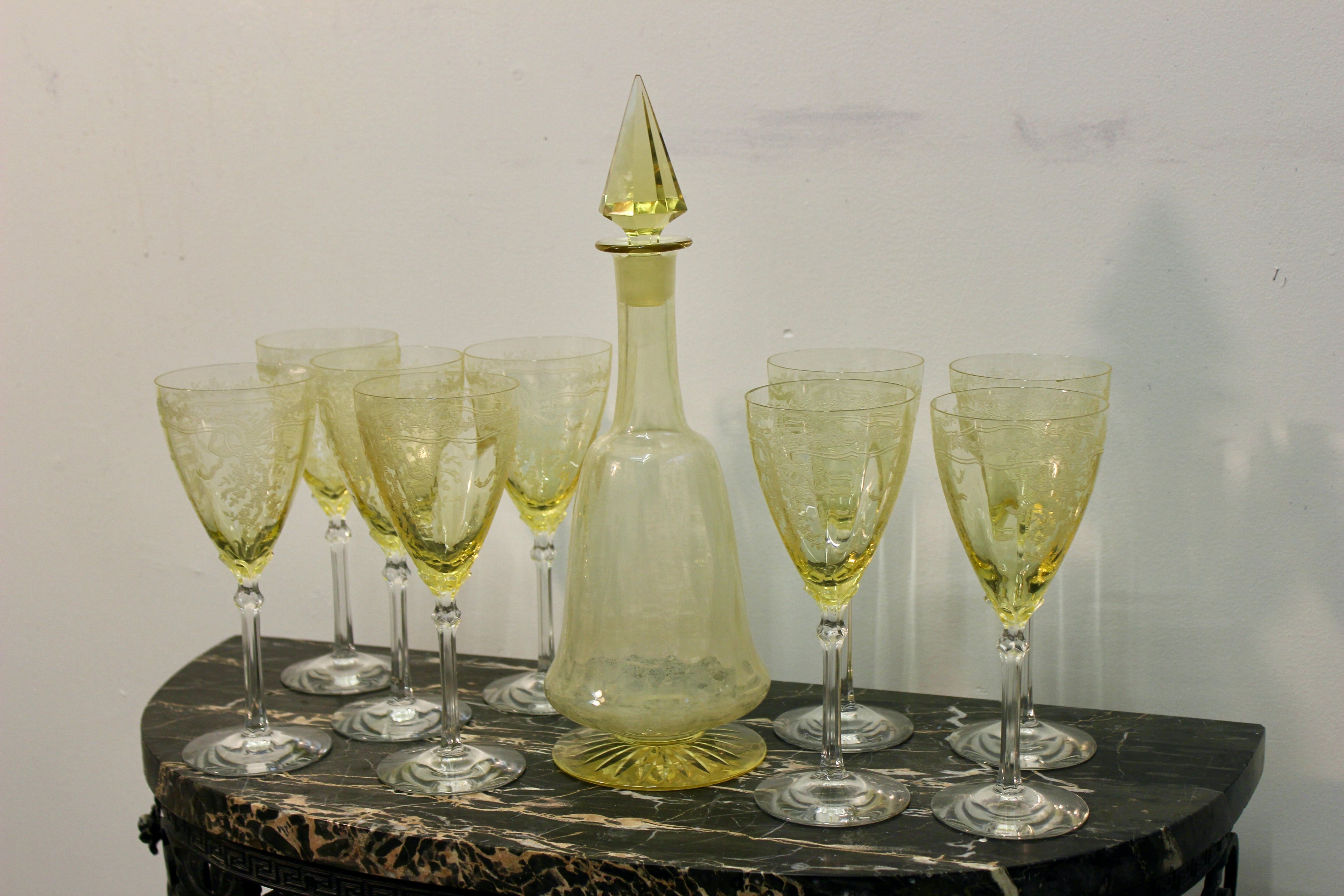 Vintage Fostoria June Glass Decanter and Goblet Set