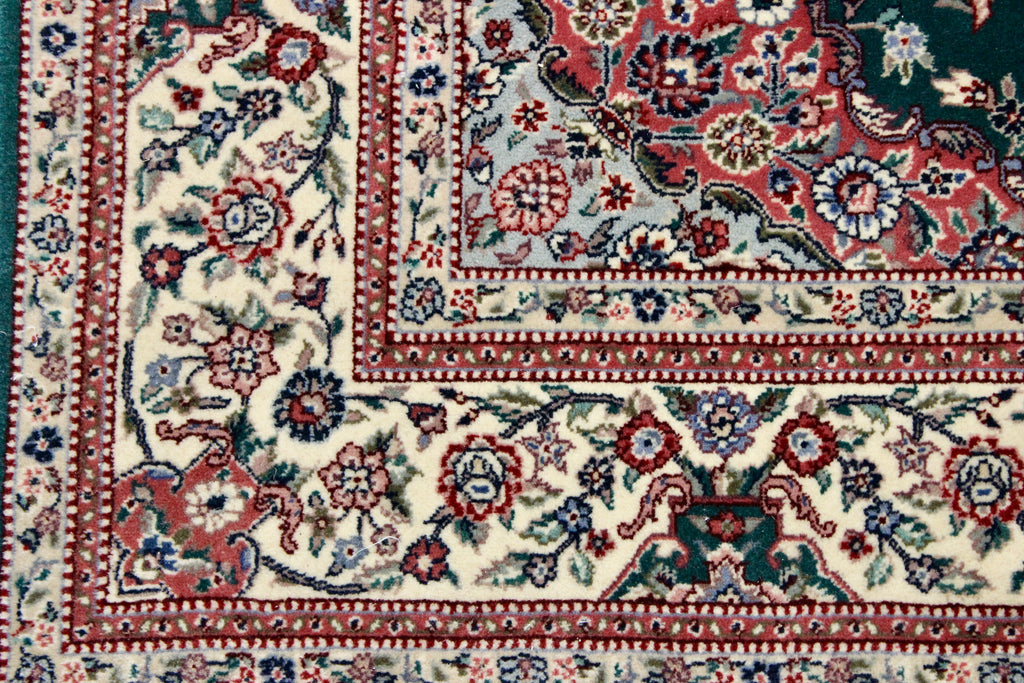 Handwoven Green Silk Blend Tabriz Medallion Rug