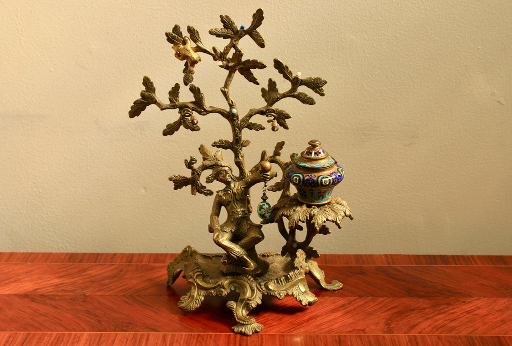 Louis XV Style Gilt-Bronze and Champlevé Enamel Figural Inkstand