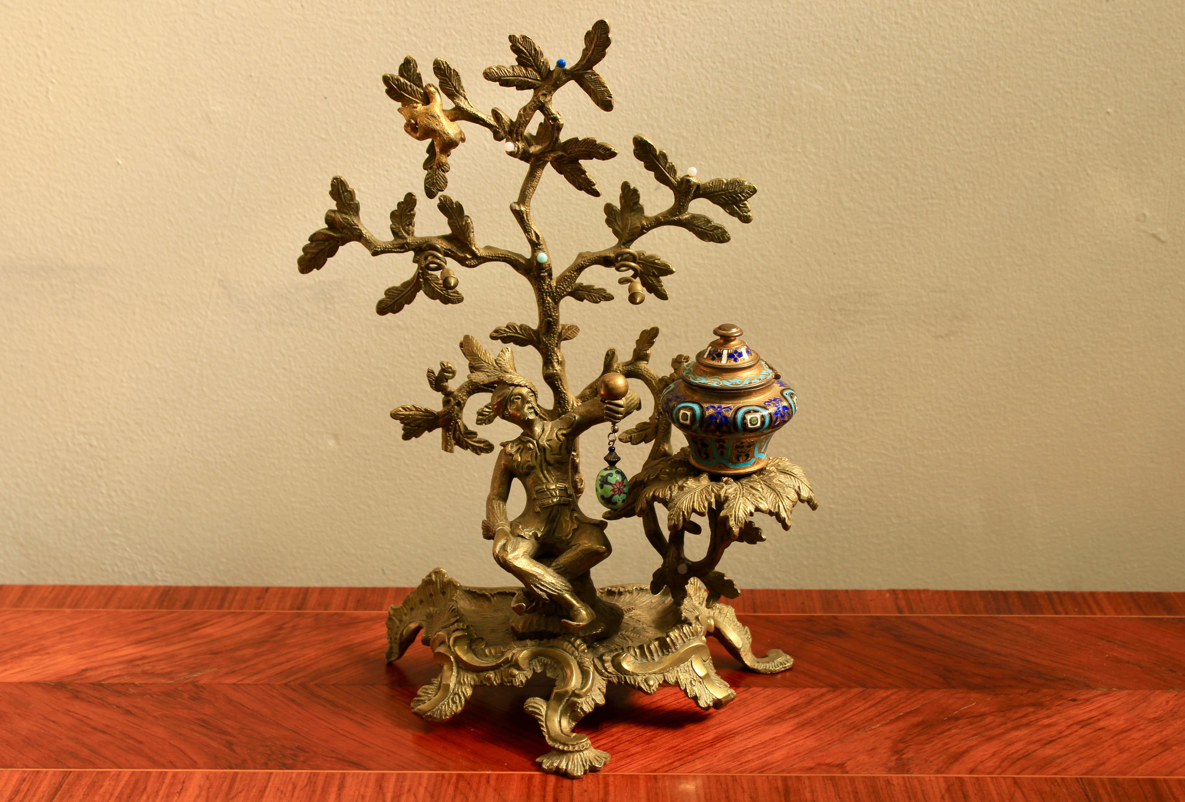 Louis XV Style Gilt-Bronze and Champlevé Enamel Figural Inkstand