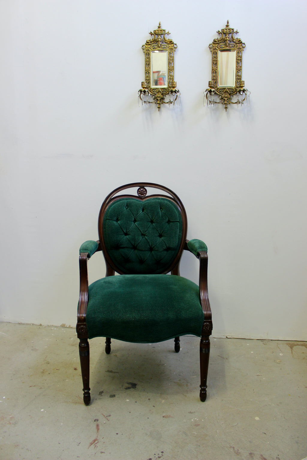 Victorian Style Green Upholstered Open Armchair