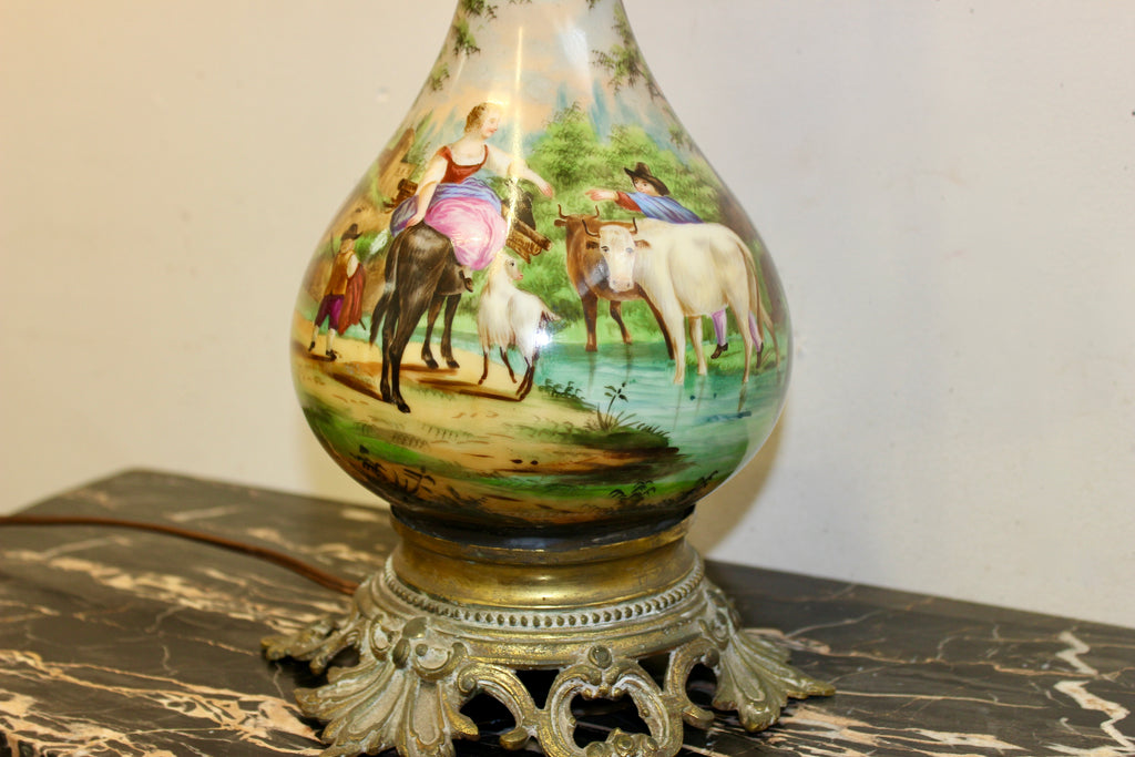 Hand Painted Porcelain Oil Lamp