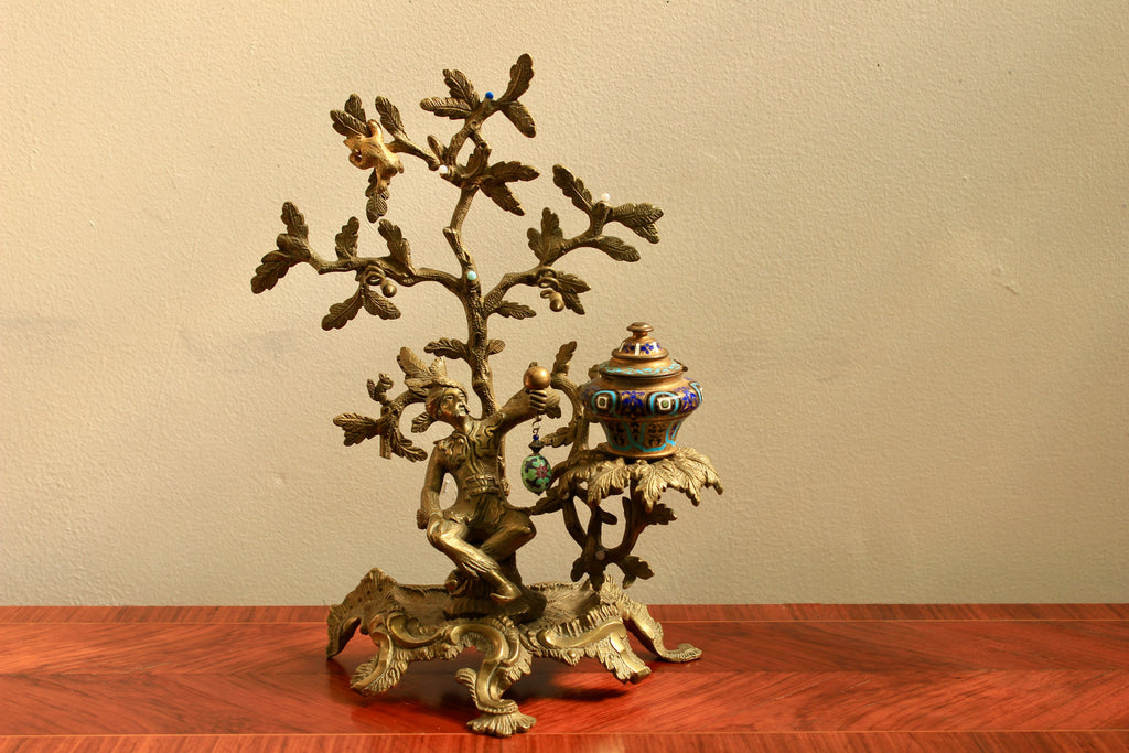 Louis XV Style Gilt-Bronze and Champlevé Enamel Figural Inkstand