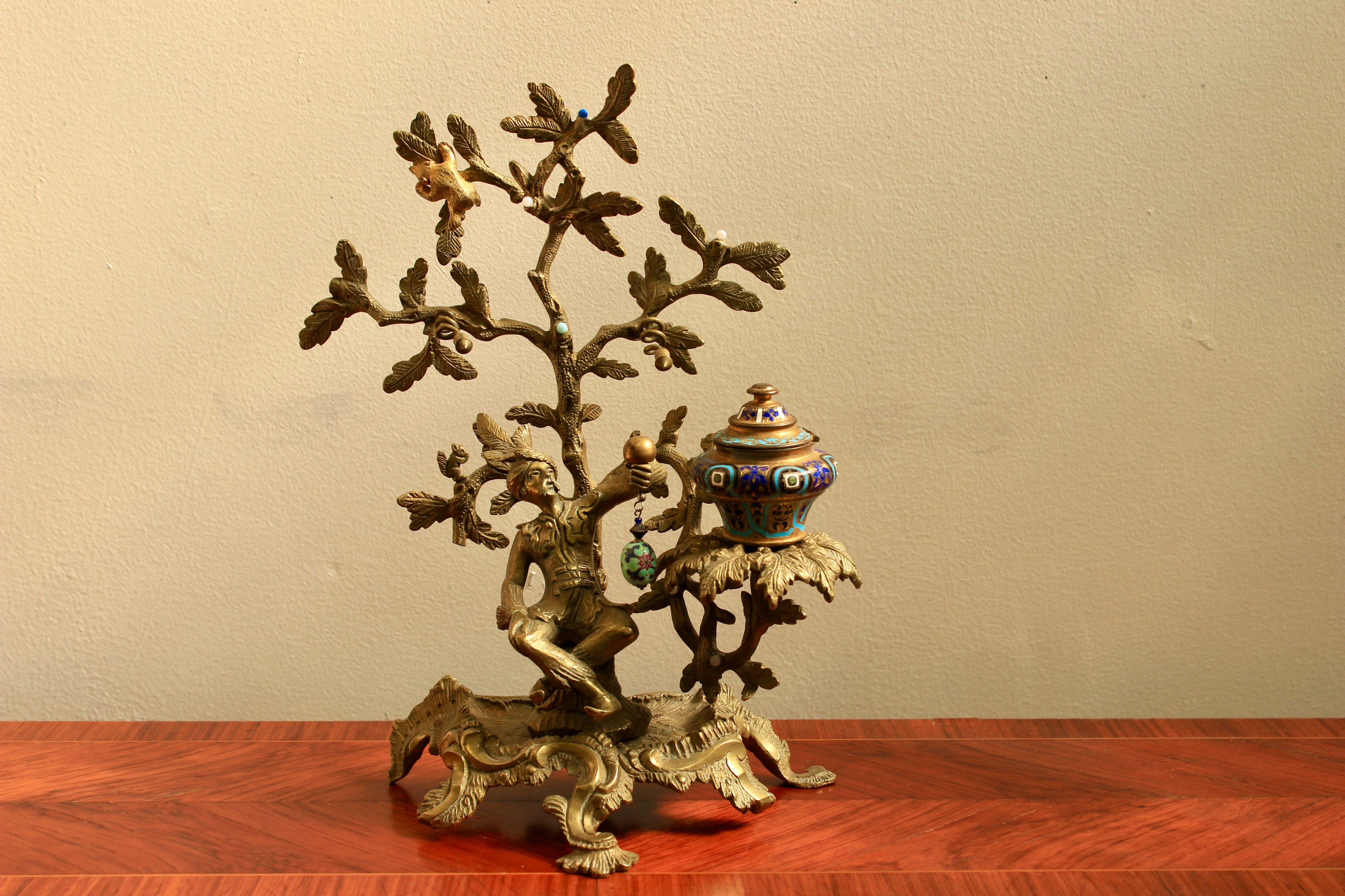 Louis XV Style Gilt-Bronze and Champlevé Enamel Figural Inkstand