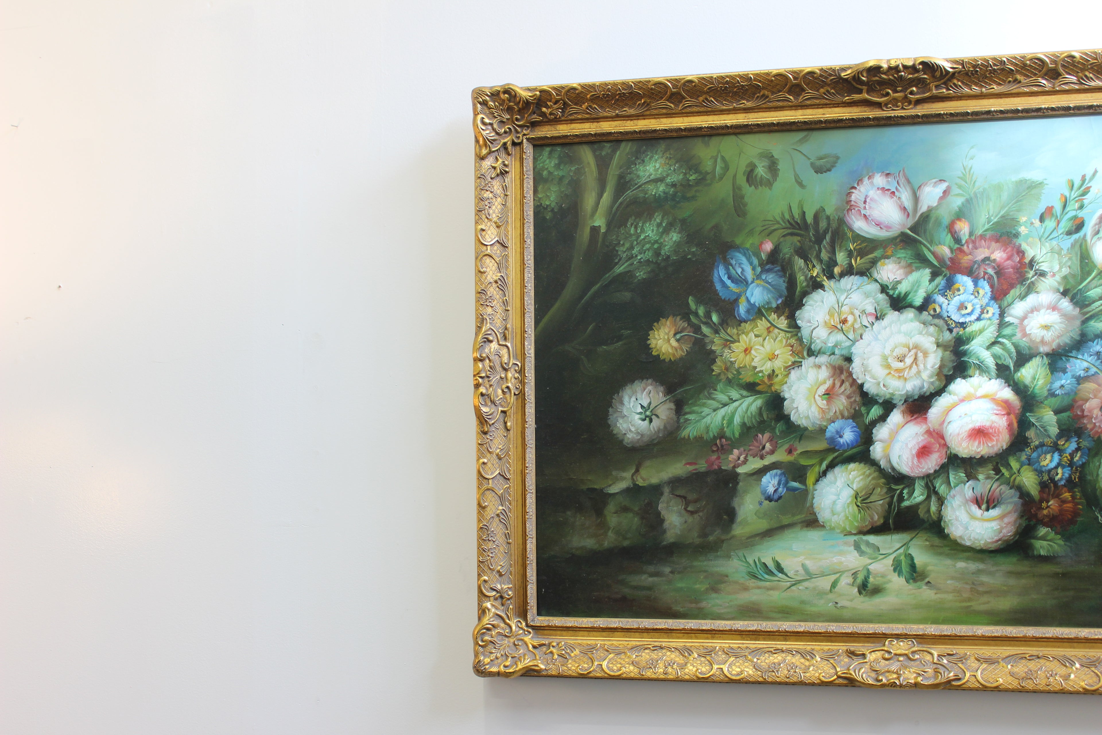 Large Vintage Floral Oil on Canvas
