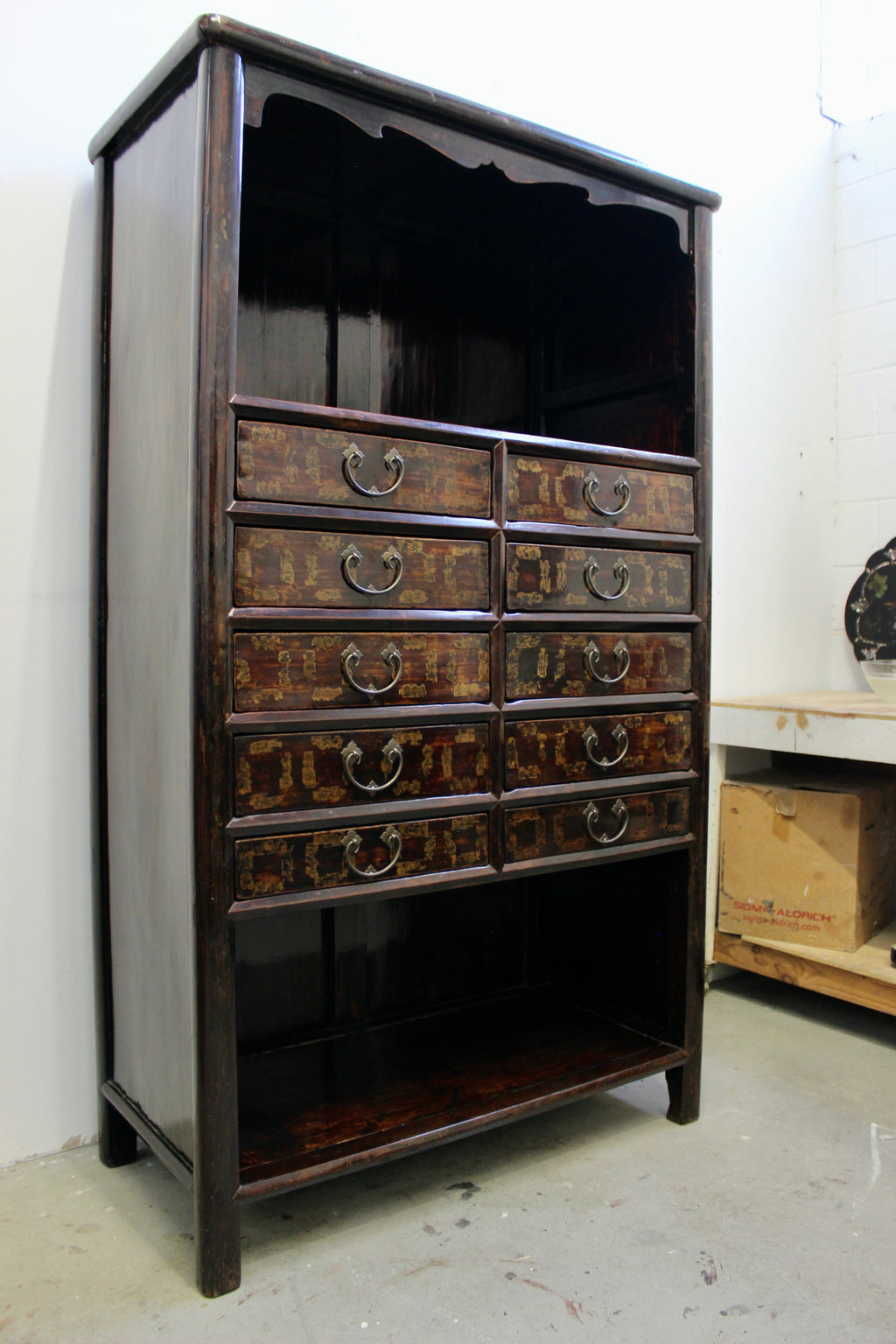 Large Korean Lacquered Elmwood Display Cabinet