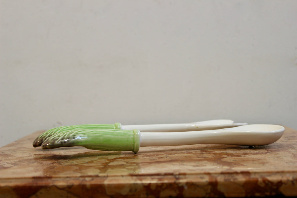 Vintage Portuguese Cabbageware Bowl with Serving Spoon and Fork