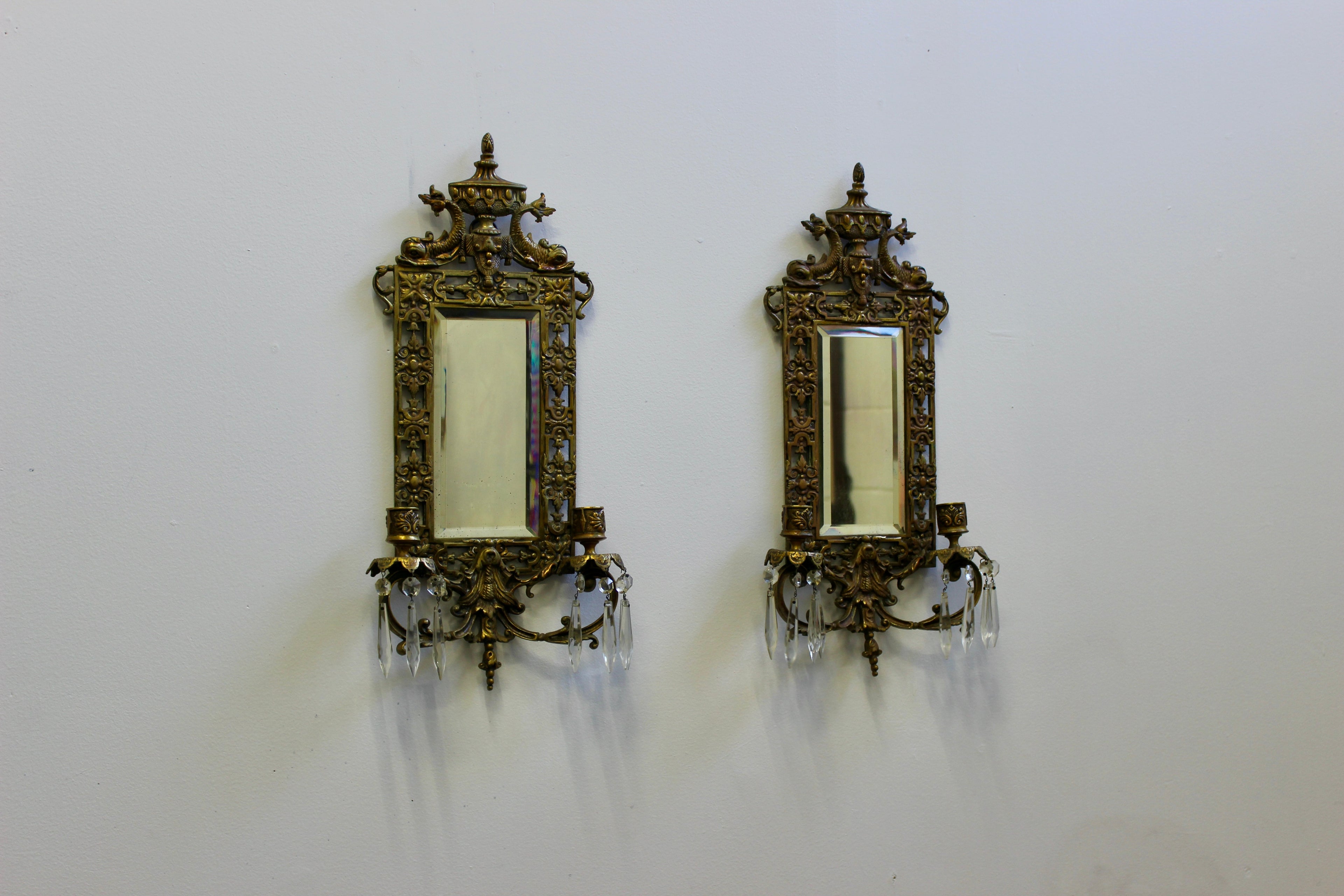 Victorian Pierced Brass Two-Arm Sconces