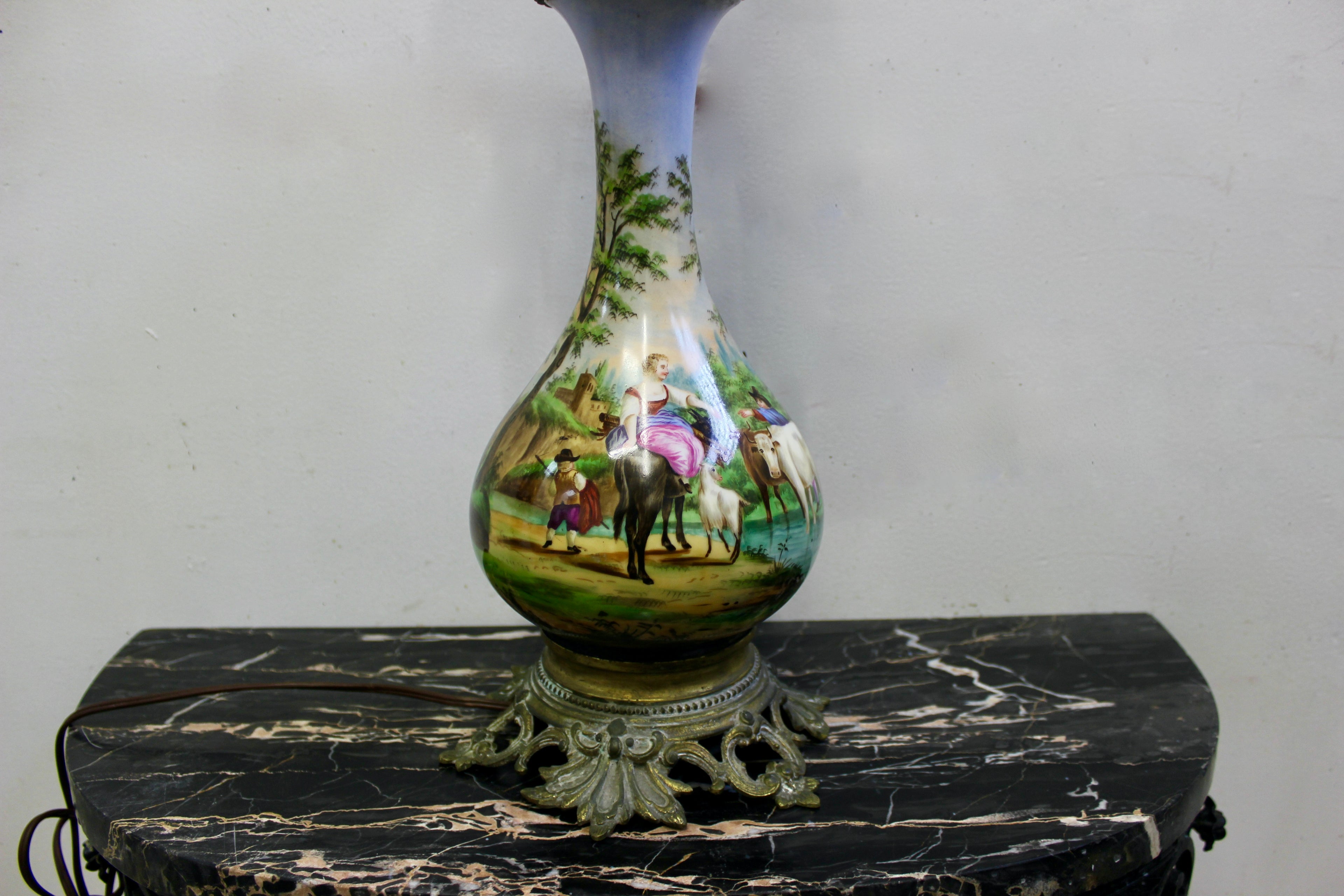 Hand Painted Porcelain Oil Lamp