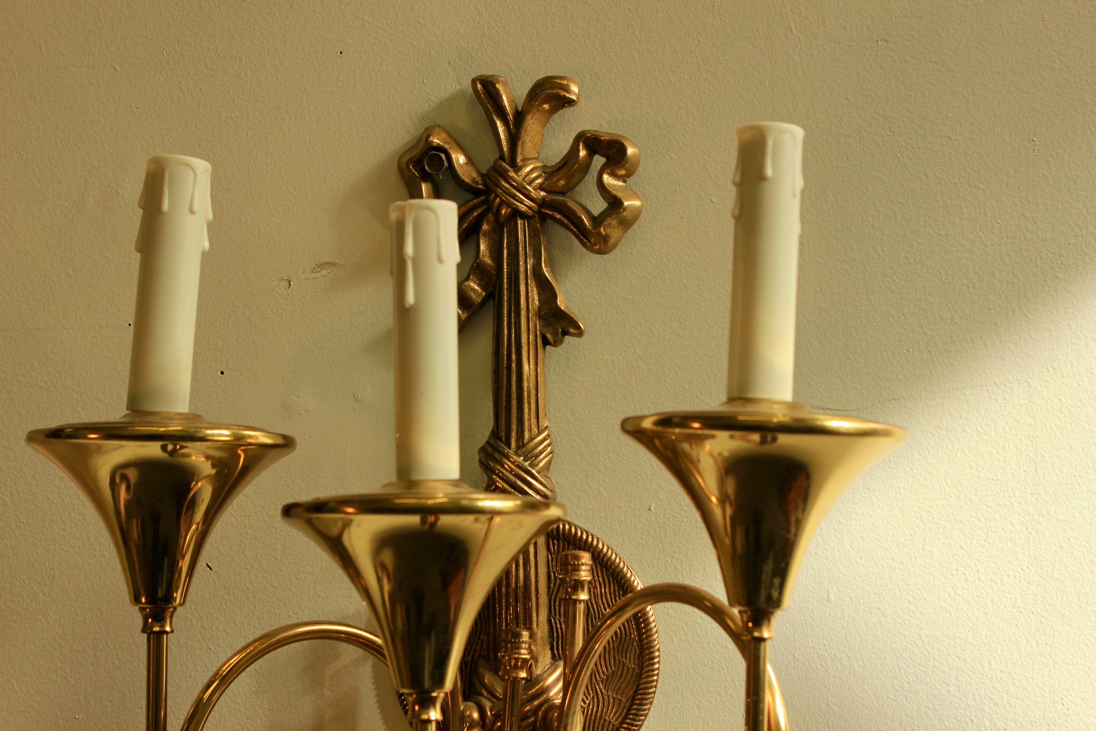 Brass Three-Light Trumpet-Form Wall Sconce