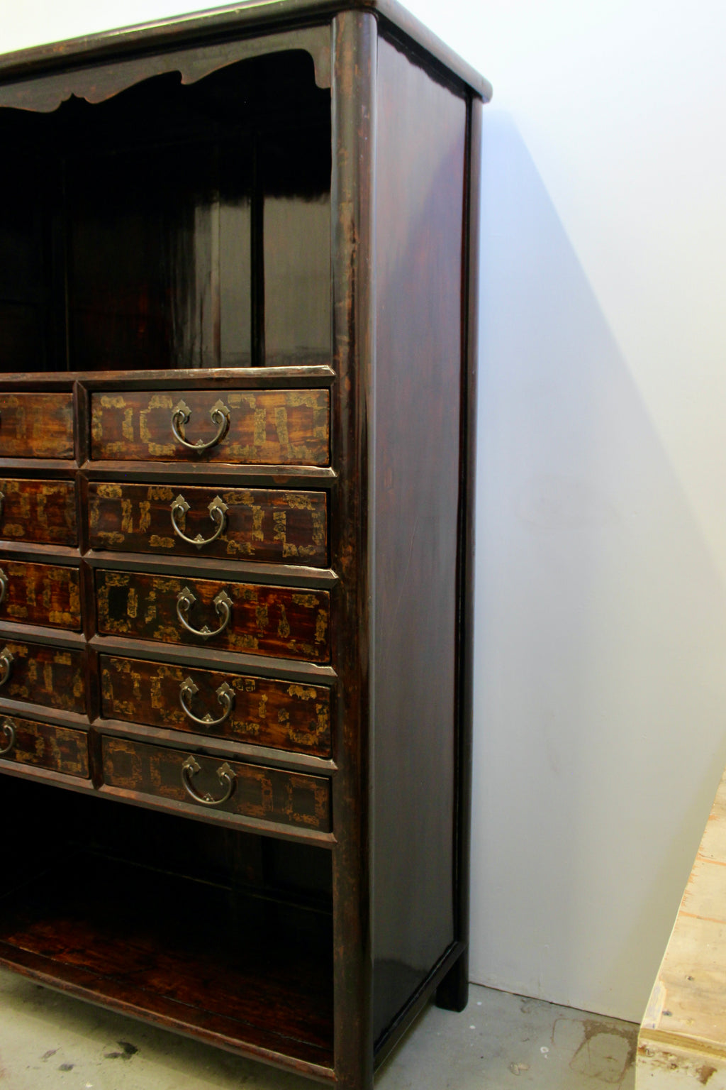 Large Korean Lacquered Elmwood Display Cabinet