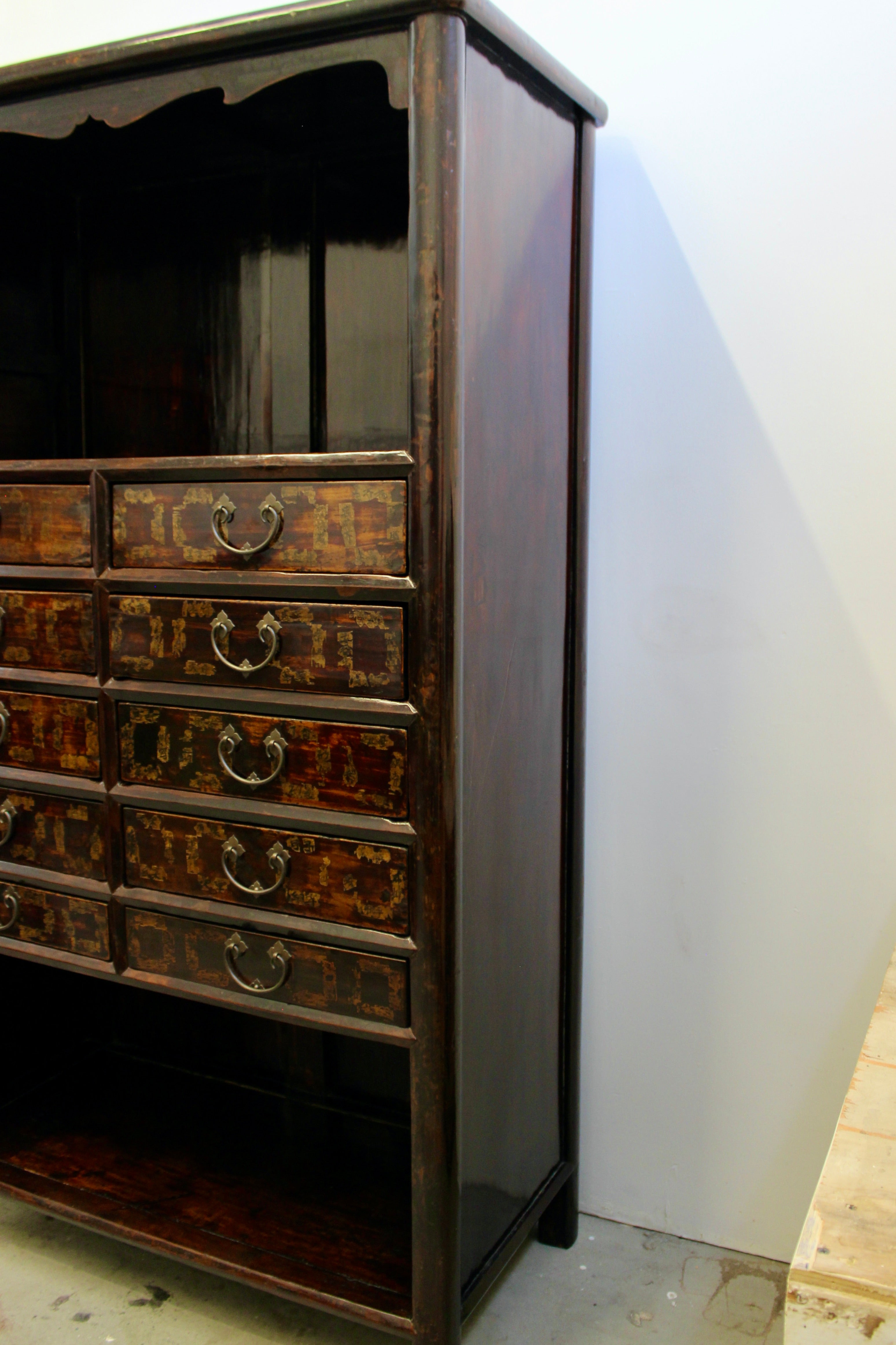 Large Korean Lacquered Elmwood Display Cabinet