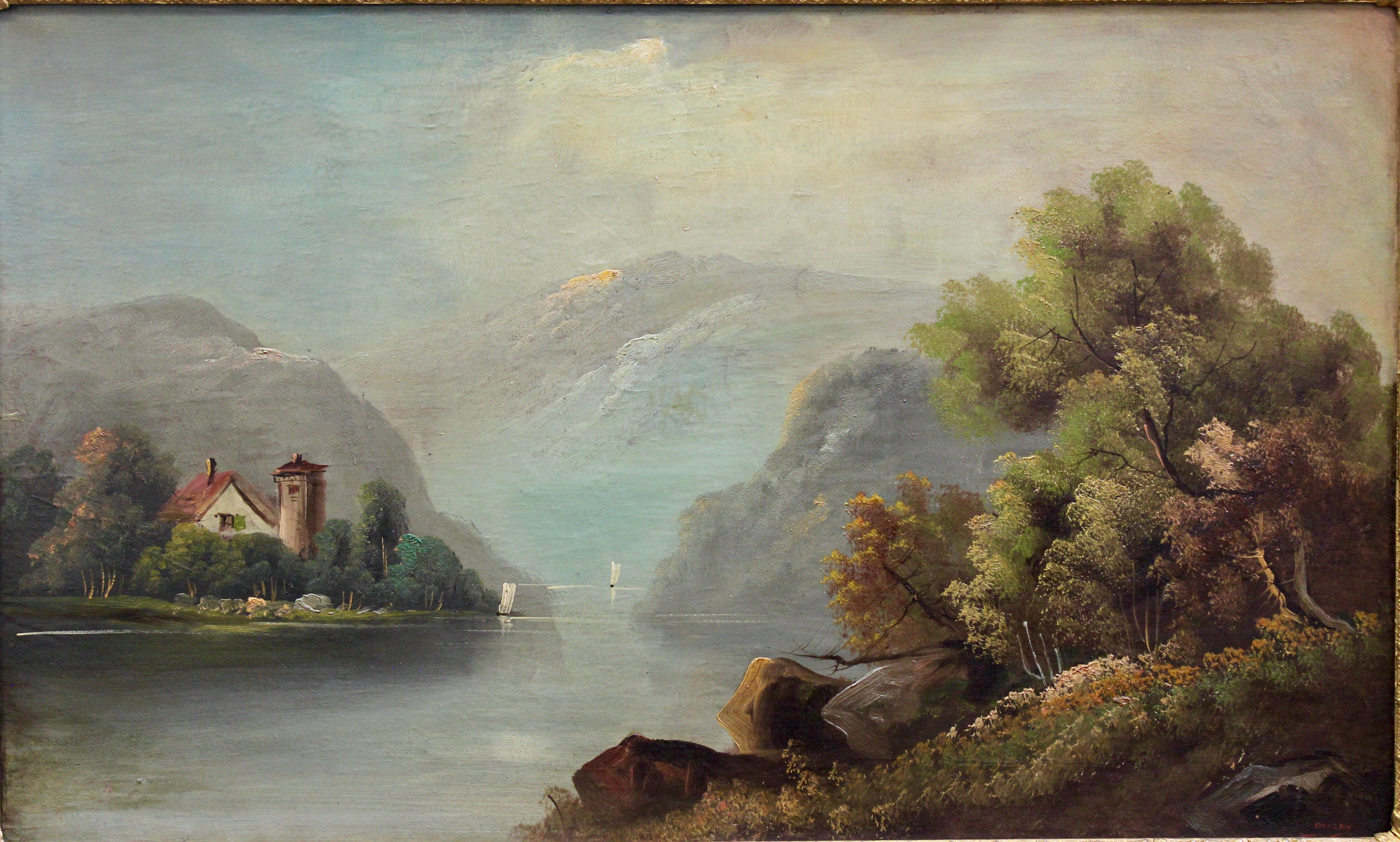 Vintage Scenic Oil on Board in Gilt Frame