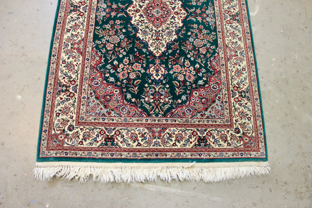 Handwoven Green Silk Blend Tabriz Medallion Rug