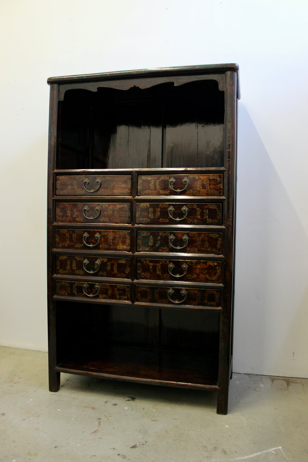 Large Korean Lacquered Elmwood Display Cabinet