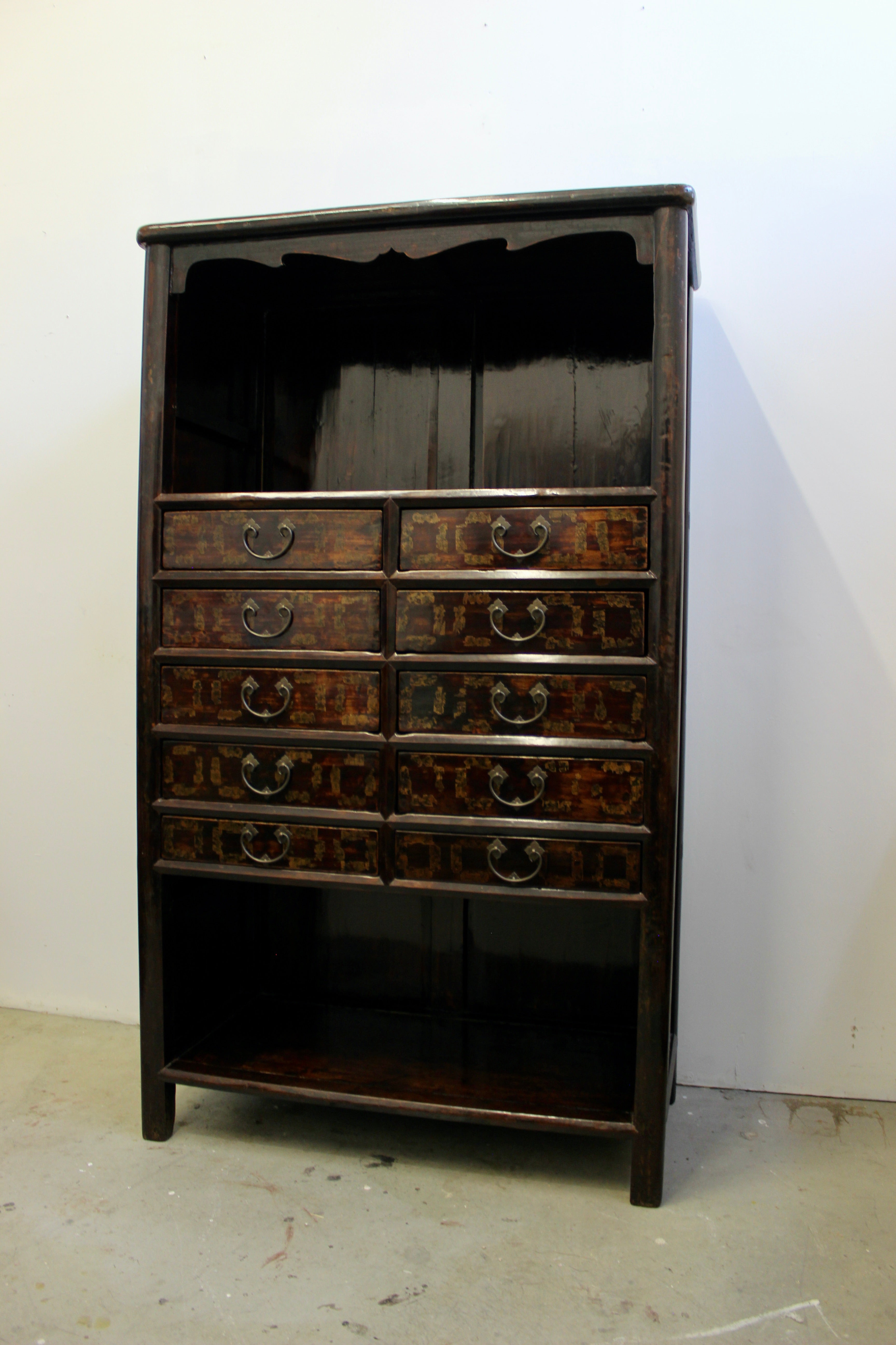 Large Korean Lacquered Elmwood Display Cabinet