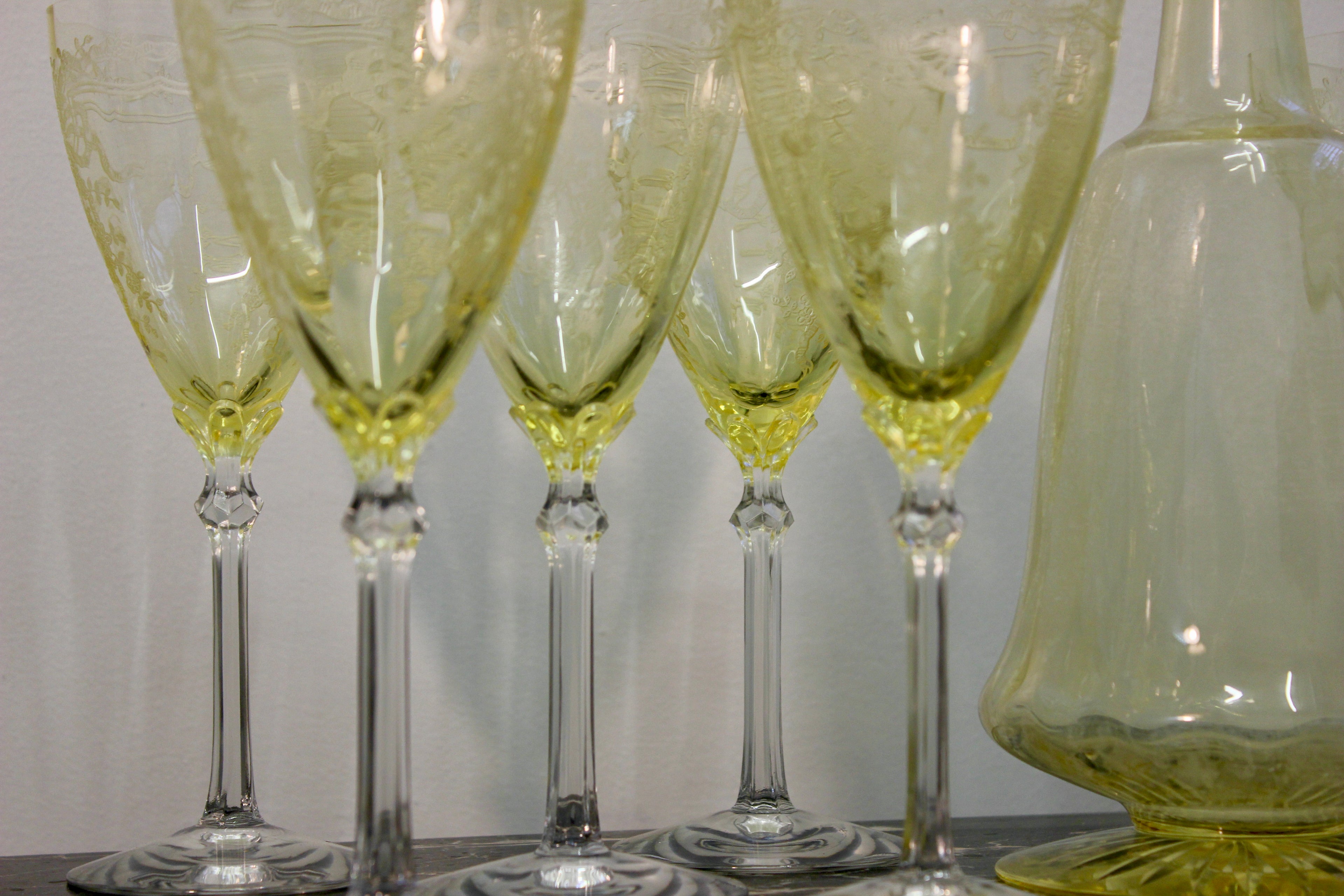 Vintage Fostoria June Glass Decanter and Goblet Set