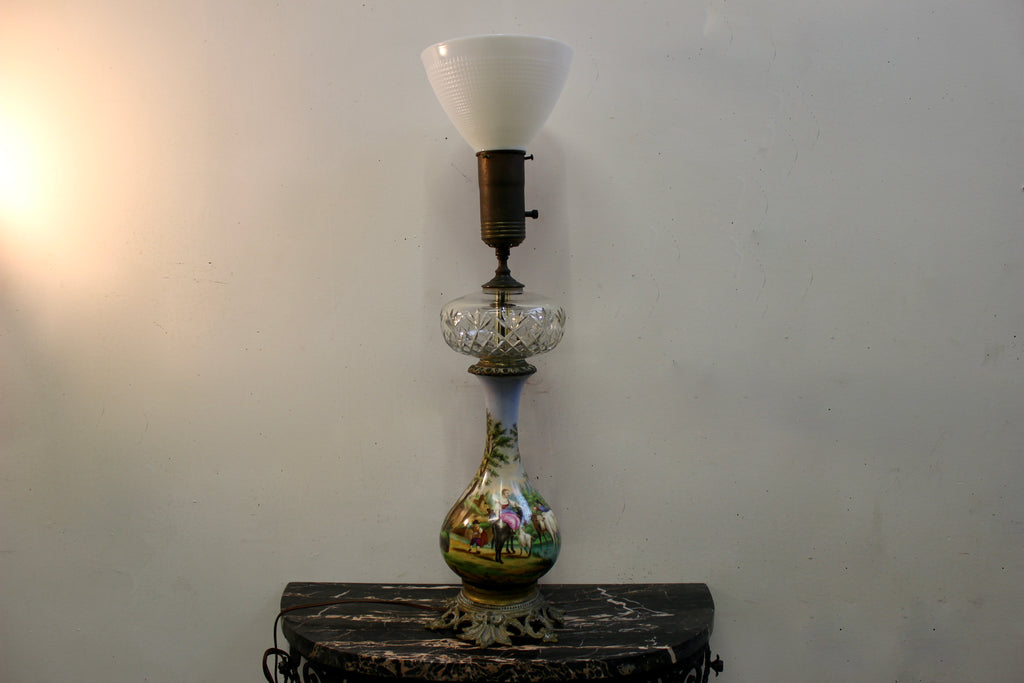 Hand Painted Porcelain Oil Lamp