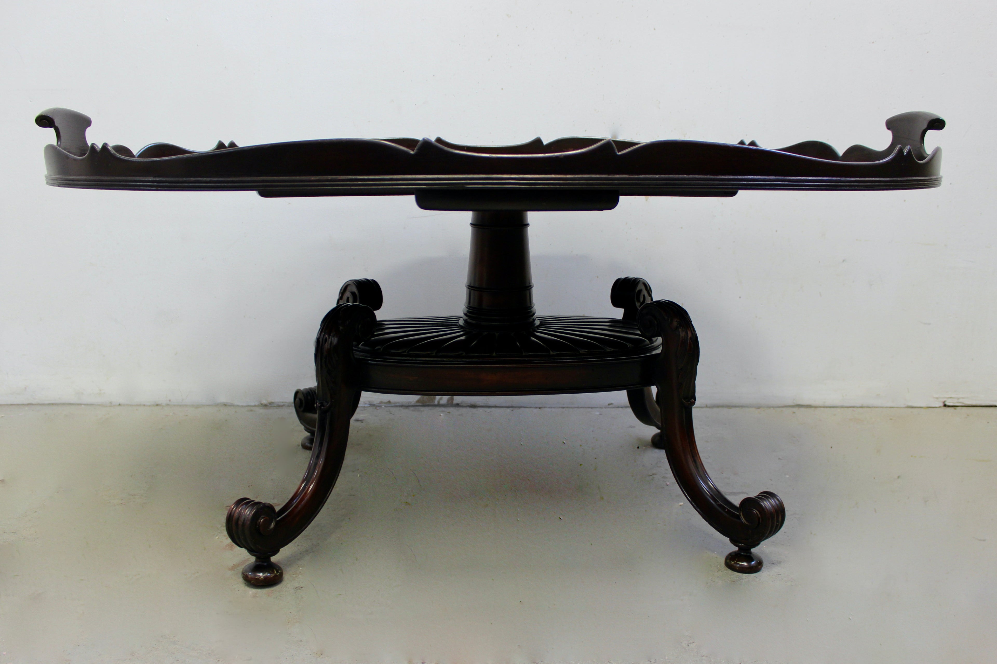 Victorian Style Mahogany Tray Leather Top Coffee Table