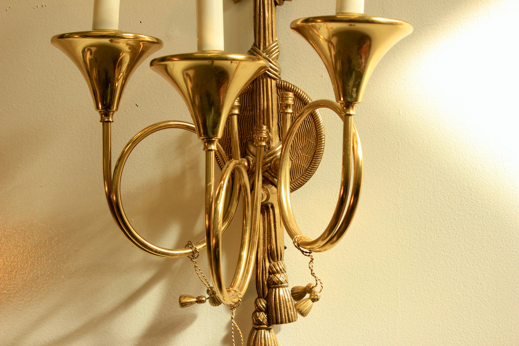 Brass Three-Light Trumpet-Form Wall Sconce