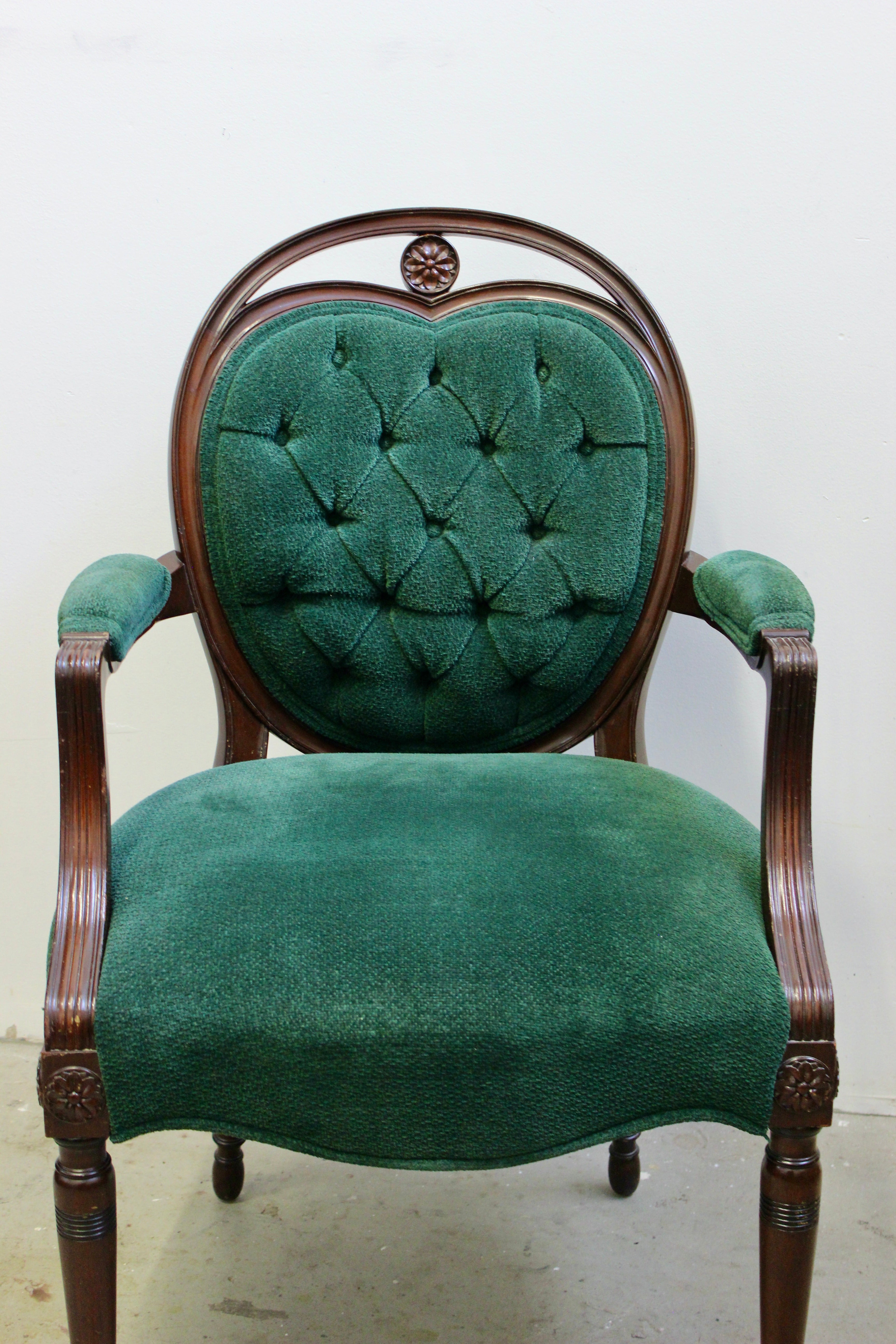 Victorian Style Green Upholstered Open Armchair